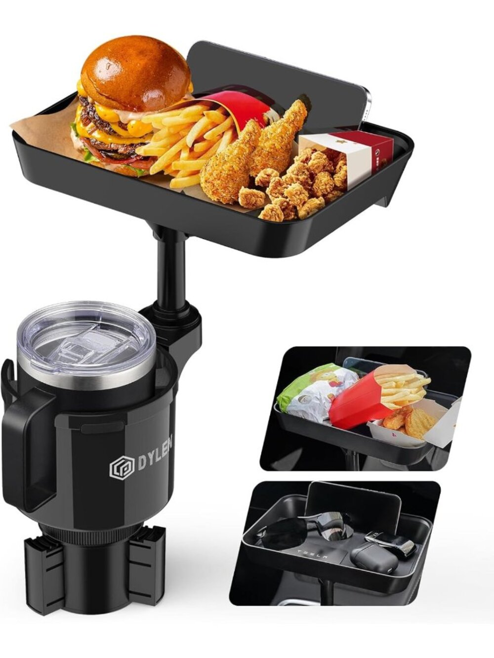 Detachable Car Cup Holder Tray - 9.5” Food Table for Eating & Drinks on the Go